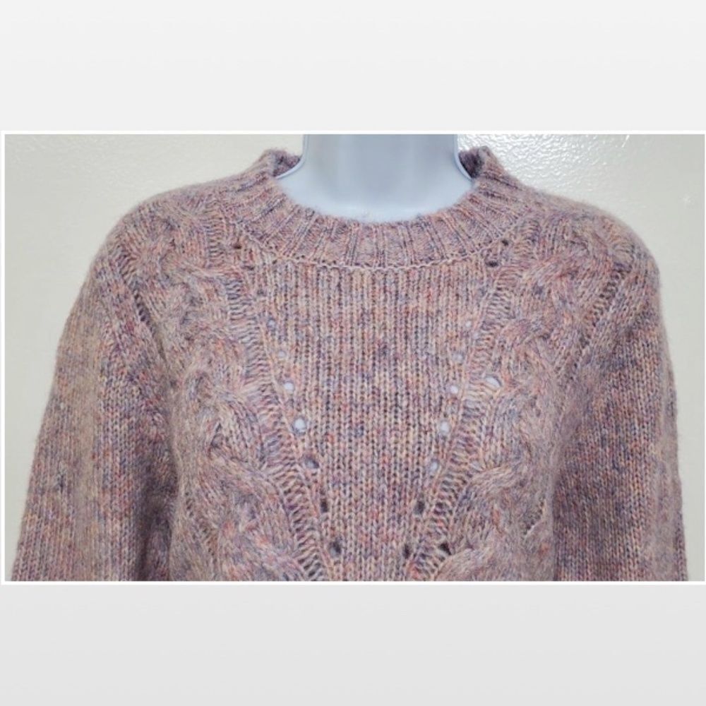 New Purple & Pink Cable Chunky Knit Cropped Pullover Sweater - Picture 4 of 16